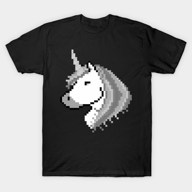 Pixel White Unicorn with Grey Mane T-Shirt by gkillerb